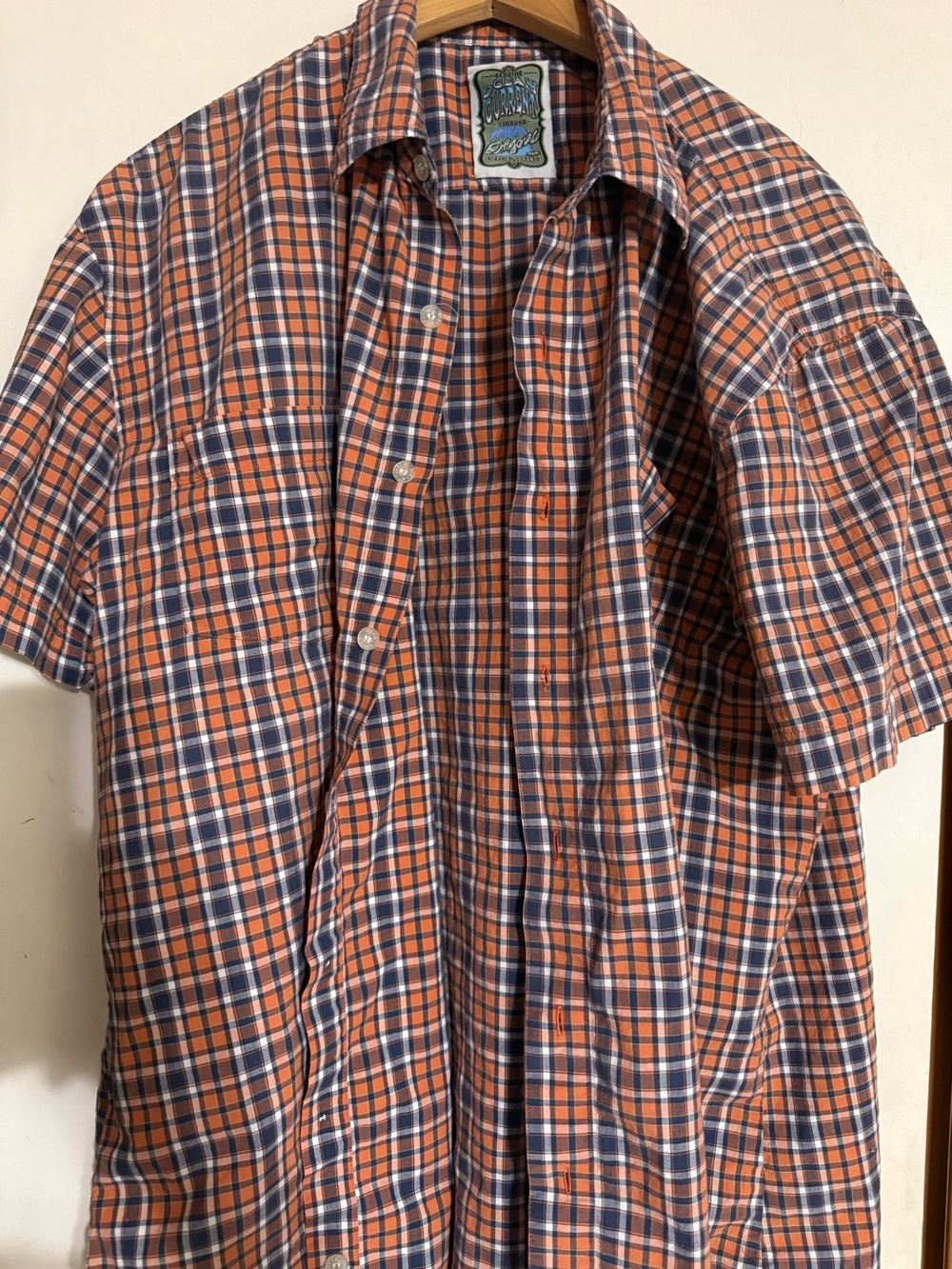 Ocean Current Orange and Navy Plaid Short-Sleeve Button-Down Shirt